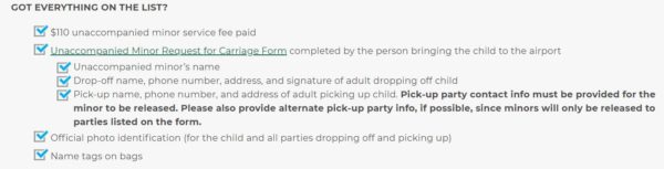 Securely Travel - Frontier Airlines Unaccompanied Minor checklist