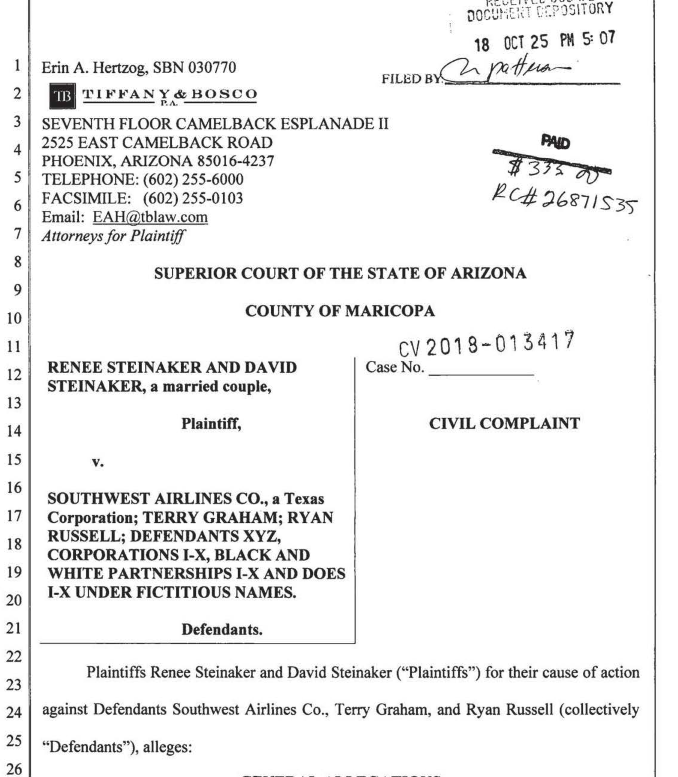  Securely Travel - Southwest Airlines court documents re lavatory suit