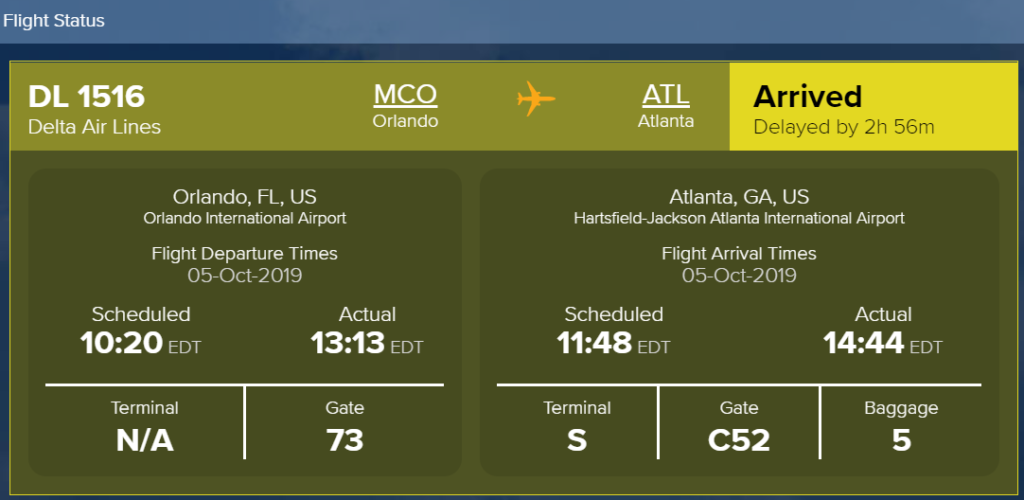 Securely Travel - Delta Flight DL1516 delay 