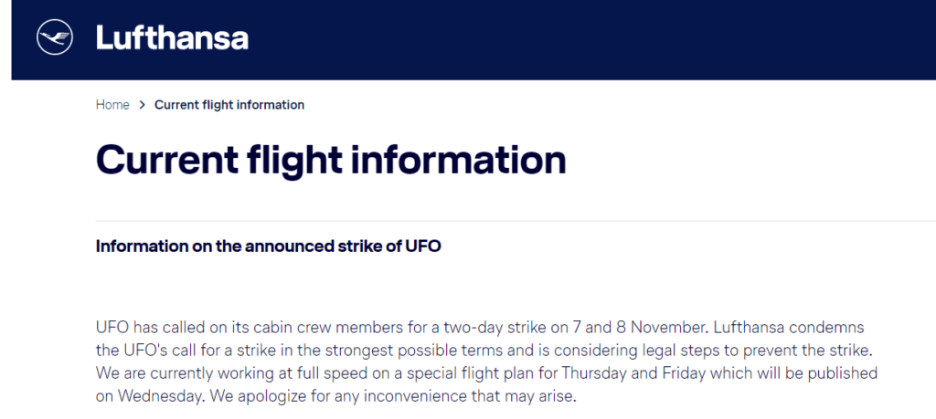 Securely Travel - Lufthansa advisory for passengers re 07-08 November strike 